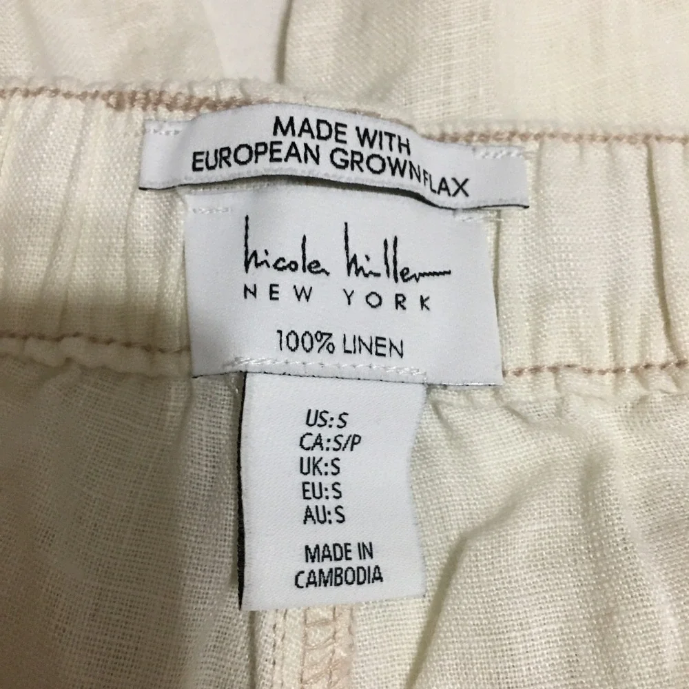 Nicole Miller Linen Joggers Women Small Ivory White Drawstring Pants
